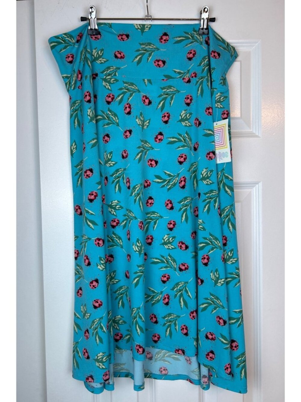 NWT LuLaRoe Stretchy Azure Ladybug Midi Skirt 2XL